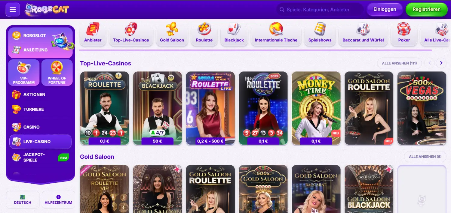 robocat-live-casino-page
